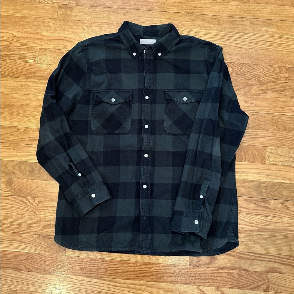 Everlane Men's Dark Green and Black Plaid Button Down Shirt XXL